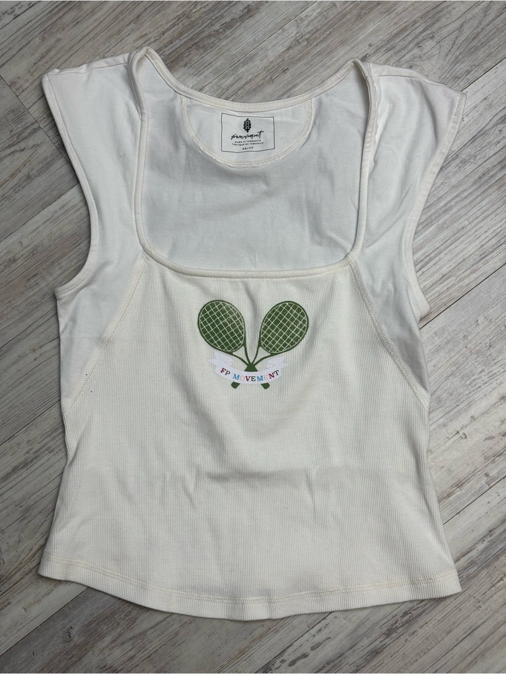 FP Movement Graphic Cropped Tennis Top Square Neck White/Cream Size XS